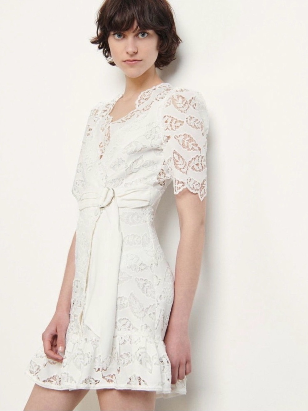 Sandro White Zalan Broderie Anglaise Lace Midi Dress V-Neck Boho Bridal T1 S - Picture 3 of 15
